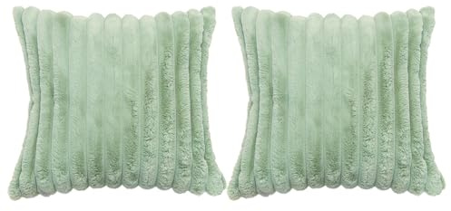 HTTDSLF Salbei Grün Kissenbezug 40x40 2er Set Flauschig Plüsch Deko Kissenbezüge Weich Gestreift Künstlich Pelz Kissenhülle Dekokissen Sofakissenbezug Luxus Sofakissen Zierkissenbezüge Wohnzimmer Sofa