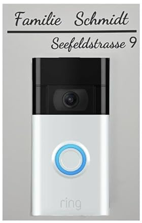 Personalisierbares Türschild/Namensschild/Klingelschild – Kompatibel mit Funkklingel Ring Video Doorbell Batterie,personalisiertes Türschild aus ABS (Kunststoff) Weiß-Schwarz mit Wunschgravur,3DMB