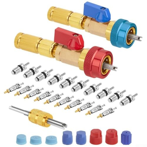R134A Ensemble d'outils de démontage de valve de climatisation automobile avec raccords rapides haute et basse pression pour l'entretien de la climatisation de voiture