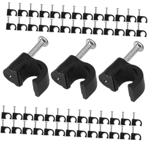 BUGUUYO 400 Pezzi Fermacavi Chiodi Neri Graffette Rotonde per Cavi da 6Mm Clip per Cavi Elettrici da Parete per Fili Elettrici e USB