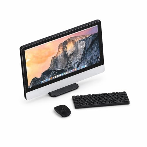 Cosblisvia 3-teiliges Miniatur Büro-Set, Mini-Laptop mit Maus und Tastatur, 1:12 Zubehör für Diorama, Modellbau und Sammlervitrine, Schwarz