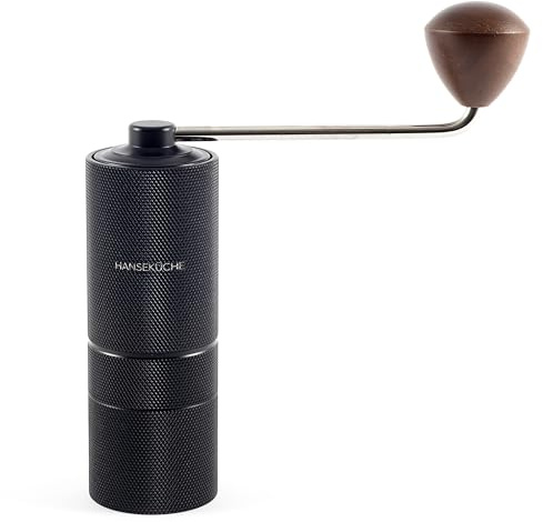 Hanseküche Kaffeemühle - Manuelle Kaffeemühle mit Präzisions-Edelstahlmahlwerk und Holzgriff - Kegelmahlwerk für Espresso, Espressomühle, Edelstahl (Schwarz Matt Strukturiert)