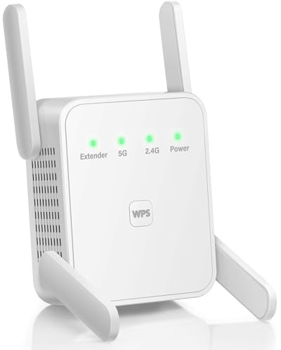 WLAN Verstärker,1200Mbit/s WLAN Repeater,Dualband 5GHz & 2.4GHz WiFi Internet Verstärker mit 4 Schwenkbare Antenne,LAN anschluss,WPS,Unterstützung Repeater/Router/Ap Modus für Zuhause und Büro
