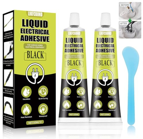 LIKFCBOND Cinta Aislante Líquida, Goma Líquida Negra, 2 Piezas, 50ML | Aislante Electrico para Cables, Secado Rápido e Sellado, Adhesivo Aislante para Todo Tipo Cables y Componentes Electrónicos