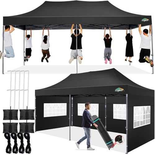 COBIZI Tonnelle Pliante 3x6 Imperméable avec Parois,Barnum Pliant 3x6,Noir | Tonnelle de Jardin Exterieur avec Parois Latérales,Professionnel Anti UV Tente pour Plage Terrasse Camping,Tonelle sac Inclus