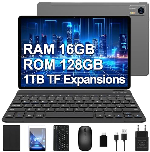 Bvlary Tablet Android OS Tablet with 10 Inch FHD Display, Android Tablets with Keyboard Pen Case Mouse Earphone|16GB RAM 128GB ROM|WiFi 6 |13MP Camera| 6000mAh| Widevine L1-blue