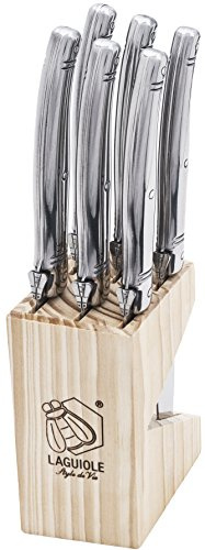 Laguiole Style de Vie Premium Line Coltelli da bistecca Chiaro Set di 6, Acciaio, Metallo Argento