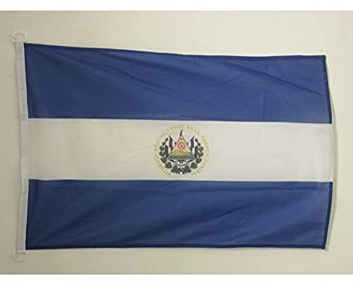 AZ FLAG Pavillon El Salvador 90x60 cm Maille Bloquée Anneaux Plastique | Usage extérieur et nautique Pavillon nautique salvadorien résistant aux intempéries avec coutures doubles et bords renforcés