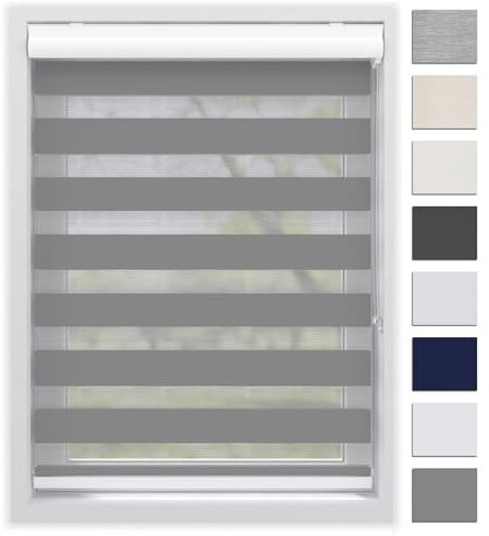 EFIXS Doppelrollo mit Kassette Montage Wand/Decke mit Bohren Breiten: 40-220, Höhe: bis 240 Hier: BxH (200 x 175) cm (Grau) Premium Duorollo, oder ohne Bohren mit Klemmhalter am PVC-Fenster