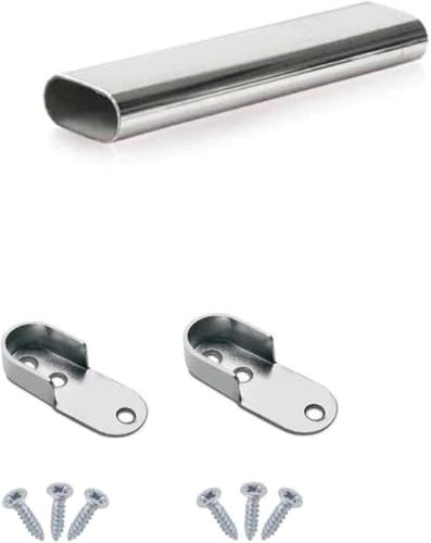 Mkgt® - Asta appendiabiti in metallo da interno armadio, sezione ovale, cromo lucido, tubo da tagliare a misura, con supporti e viti
