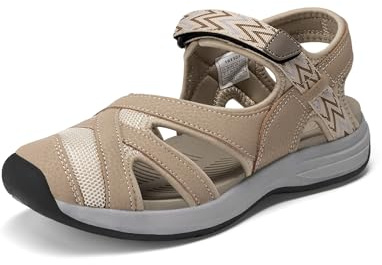 DREAM PAIRS Sandalen Damen Outdoor-Sandalen Trekkingsandalen Wandersandalen mit rutschfester TPR-Sohle und EVA-Zwischensohle,Size 37,Beige,181103
