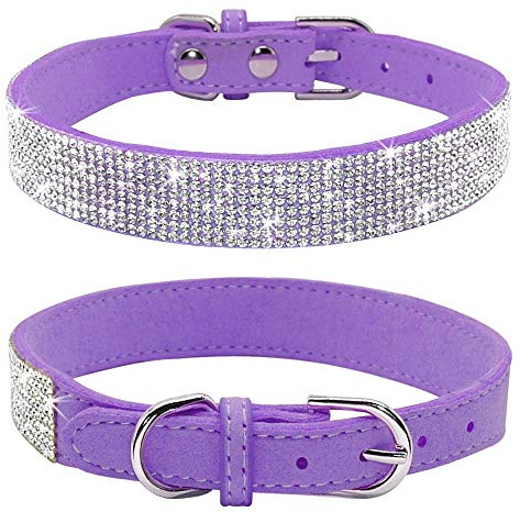 haoyueer Hundehalsband mit Strasssteinen, glitzernd, weiches Wildleder, für Hunde und Katzen
