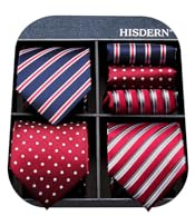 HISDERN Mens Ties Extra Long Ties for Men Big and Tall Red Striped Necktie and Pocket Square Set 63 Inch XL Silk Neckties Collection Handkerchief