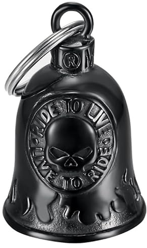 BOBIJOO Jewelry - Moto campana SKULL RIDE TO LIVE Portafortuna MOCY BELL Acciaio inox nero