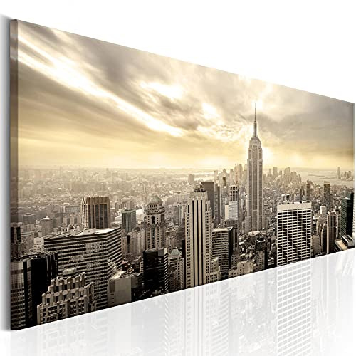 B&D XXL - Leinwandbild Glasbild City Stadt, 120x40 cm, 1-teilig, Wohnzimmer | Hochwertige Leinwand, sofort aufhängbar, ideal fürs Wohn- oder Schlafzimmer, wasserfest und lichtecht, langlebig, stilvoll