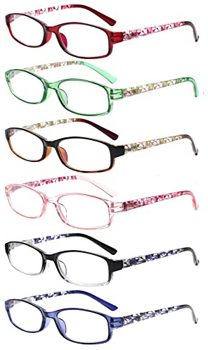 COJWIS 6 pack Lesebrille Blaulichtfilter Brille für Damen und Herren Federscharnier Lesehilfe Blendfreie UV Brille (6 Farbe Mischen-1, 0.50)