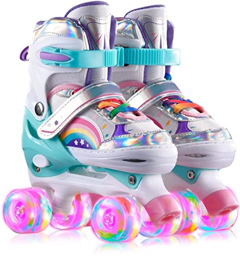 Sumeber Patins à Roulettes Taille Réglable - Paire de Patins à Roulettes 8 Roues Allumées pour Enfants (Rouge, M(35-38))