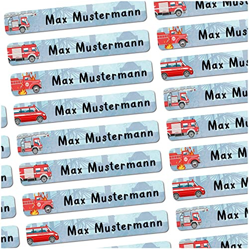 Stifteaufkleber Namensaufkleber Feuerwehr personalisiert Schule Kita Kinder | Schmale Etiketten mit Wunschname für Buntstifte Federmappe Hefte Lineal Brotdose Trinkflasche Kindergarten spülmaschinenfest