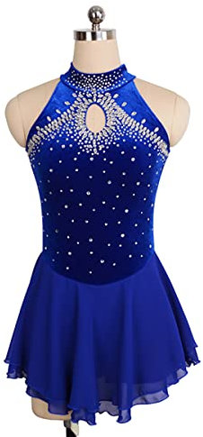 YDHTIZ Kinder Mädchen Eiskunstlauf Kleid Winter Sport Figure Skating Kleid Samt Turtleneck Kid Girls Ärmellose Trikots Activewear Ballerina Outfits (L,Blue)