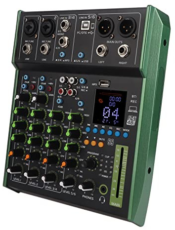RiToEasysports Console de Mixage Numérique, Console de Mixage Sonore à 6 Canaux en Métal avec Module Bluetooth intégré pour Les Bars de Petits Clubs 100 à 240 V