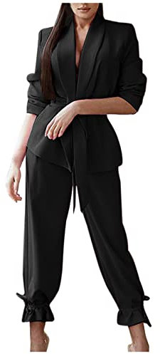 Hosenanzug Damen Elegant 2 teiler Einfarbig Hosenanzüge Hose & Blazer Kombinationen Formell Anzugjacke Longblazer Anzughose OL Pendler Kostüm Party Business Arbeitsanzug Professionelle Kleidung