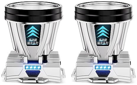 LQQDREX Linterna frontal recargable súper brillante de alta potencia, luz LED de pesca, foco exterior de alta potencia impermeable, linterna de cabeza portátil para acampar