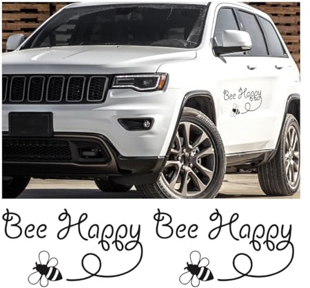 JNNJ 2 Stück Biene Happy Bumblebee Fun Fenster Autoaufkleber Vinyl Aufkleber, Auto Aufkleber, Aufkleber für Autofenster, Niedlich Lustig Schriftzug Aufklebers(Schwarz)