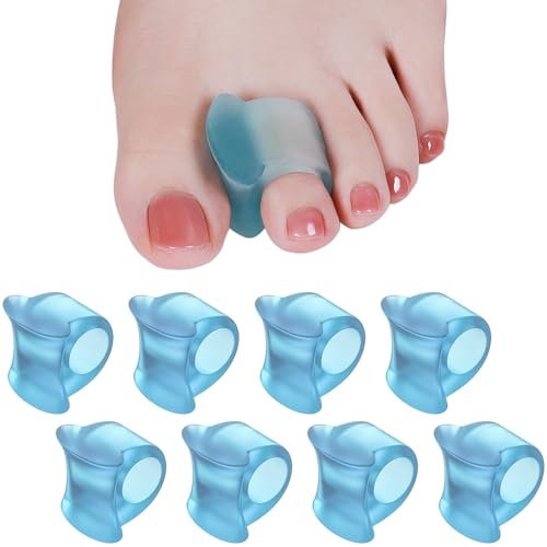 Sosede Gel-Zehenspreizer, Ballenzeh-Korrektor für Damen und Herren, Zehentrenner für überlappende Zehen, Ballenzeh-Pads, Hammerzehen-Abstandhalter, Zehenspreizer für Füße, Blau, 8 Stück