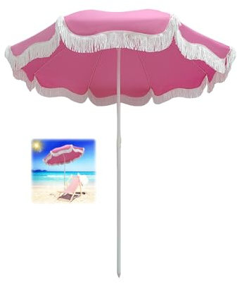 180cm Strandschirm Neigbar Mit Quasten Rosa Balkonschirm Uv Schutz Sonnenschirm Mit 8 Rippen Gartenschirm Windfest Stabil Terrassenschirm Höhenverstellbar Mit Tragetasche Für Garten Terrasse Pool Balk