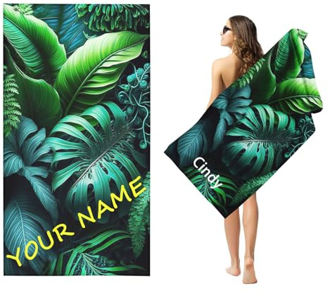 Fadaing Personalisiertes Strandtuch Mikrofaser Badetuch Groß mit Namen Kinder, Handtuch Badehandtuch mit Namen, Personalisierte Strandtücher Palmenblätter Strand handtücher (90 x 180 cm,1)