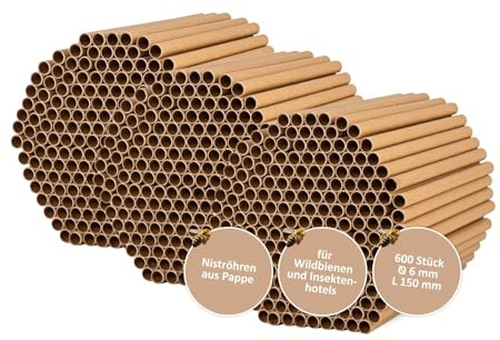 CULT at home Lot de 600 nichoirs pour abeilles sauvages - Diamètre : 6 mm - Longueur : 15 cm - Accessoires de remplissage de rechange pour la construction et le bricolage d'aides à la nidification -