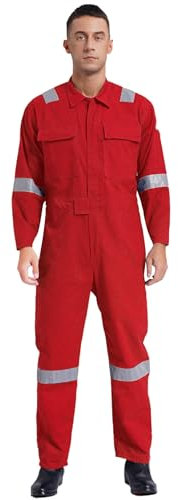 Fldy Herren Arbeitsoverall Overall Mit Reflektorstreifen Arbeitskleidung Cargo Still Arbeitshose Sport Handwerker Kleidung Rot M