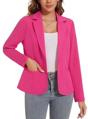 LADI TREND Blazer para mujer, chaqueta de un botón, con solapa con muescas, elegante, ajuste delgado, manga larga, R-rosa intenso, S