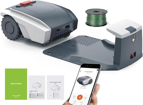 HTIANMM Robot Tondeuse à Gazon, contrôle par Application, Auto-Charge, Fil périphérique, Plan d'itinéraire, capteur de Pluie, Ultra Silencieux, étanche, pour Petits et Moyens Jardins
