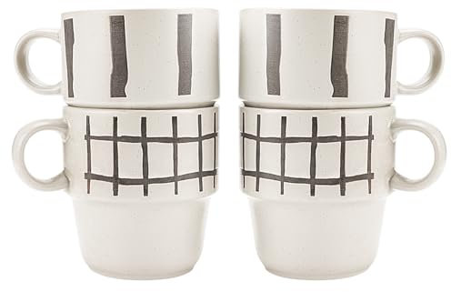 binsakao Stackable Mugs Set of 4-12 Ounce Coffee Mug Set - Plain Stoneware Coffee Cup for Coffee, Milk, Tea, Cocoa (Beige, 340 ml)