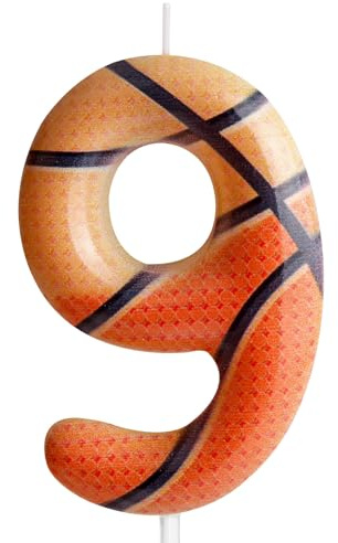 Zolunu Candela per torta di 9° compleanno a tema basket, candela numero 9, forniture per decorazioni per feste a tema sportivo