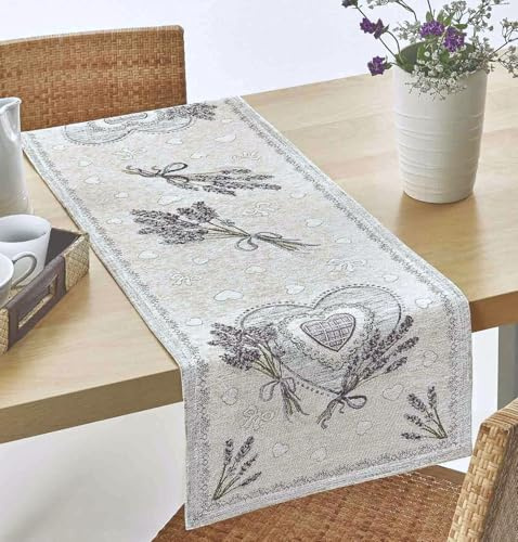 IL BOTTEGONE Centrotavola centro Tessuto Jacquard ciniglia Cuori Lavanda Runner striscia da Tavolo Made in Italy - (Runner 40x130 cm)