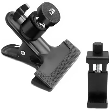 Iruihoo Clamp Holder, Clamp with 1/4 Inch Ball Head Tripod Clamp, Metal Camera Holder, Tripod Clamp for DSLR Camera, Tripod, Flash Video, Clamp Tripod Flash Rail with Mobile Phone Clip