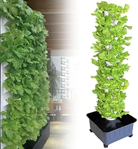 YANDDEA Hydroponik-Turm, 15 Etagen 45 Löcher Aquaponik-Wachssystem, erdloser Anbau, Garten-Aeroponik-Wachstumsset für Kräuter, Obst und Gemüse mit Hydratisierungspumpe, Adapter, Netztöpfen