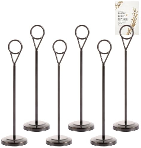 LOLYSIC 6PCS Table Number Holders, 20cm 7.8 Tall Place Card Holders for Tables, Metal Name Card Photo Table Number Stands for Wedding Party Reception Restaurant Tabletop Centerpiece Decor, Black