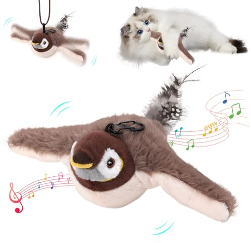 Recitem Interaktives Katzenspielzeug Elektrisch - Automatisches Spielzeug für Katzen mit beweglichem Vogel und Katzenminze | Katzenspielzeug selbstbeschäftigung & interaktiv (Spatz)