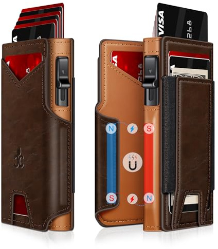 Wallet for Men Wallet with Slim Pop Up Card Holder 9-13 Cards, Bifold Minimalist Smart Wallet RFID Blocking Credit Card Holder with ID Window & Stretchable Cash Slot Compact Metal Aluminum Card Case