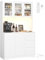 FirFurd Kitchen Cupboard 180cm Tall Cabinet with LED, Power Sockets Kitchen Sideboard Storage Cabinet with Large Countertop, Adjustable Shelves, 3 Drawers 180x100x38.5 cm White