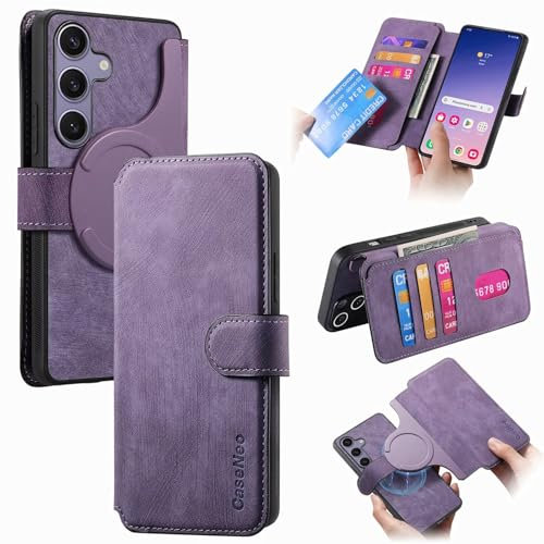 PONRFEKT Funda para Motorola Moto E40,Carcasa Flip Folio de Cuero Sintético,Bloqueo RFID Ranura para Tarjeta Cierre Magnético Funda Desmontable 2 en 1,Morado