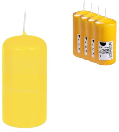 DeinPack 4 Stumpenkerzen gelb HORECA | Ø 6 cm- Höhe 12 cm | Brenndauer: ca. 30 Stunden | Hochwertige Stumpenkerze | Adventskerze | für Gastronomie, Hotels, Kirchen- Hochzeiten & Feierlichkeiten