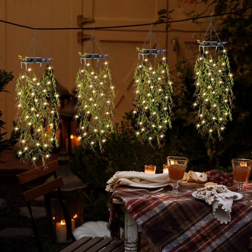 Farolillos Solares Exterior, KagoLing Paquete de 4 Hoja de Sauce Planta Artificial LED Luces de Paisaje, Luces Solares IP65 Impermeables de Exterior, Adecuado para Fiestas,Regalos, Jardín Decoraciones