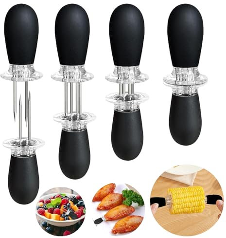 8 pezzi/4 paia di supporti per mais, Forchettone Spiedini di Mais, spiedini per pannocchie, con manico in silicone, per cucina domestica, barbecue, picnic