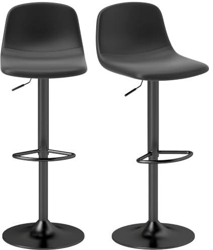 HOMCOM Barhocker 2er Set Höhenverstellbar Drehbar mit Rückenlehne, Schwarz | Mit Fußstütze, Rutschfest Hocker, Kunstleder, Barstuhl, Tresenhocker
