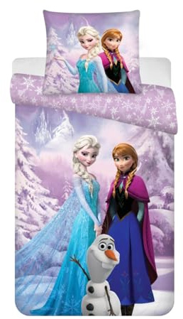 Disney Frozen - Set di biancheria da letto per bambini, 100% cotone, copripiumino 100x140 cm e federa 40x45 cm, motivo: Elsa e Anna