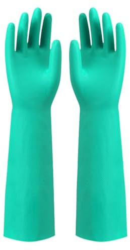 JINGLIKANG Long Sleeved Durable Nitrile Gloves 18in Reusable,Heavy duty Rubber Cleaning kitchen Cooking Anti Slip Dishwashing (Green, L, 18inch)